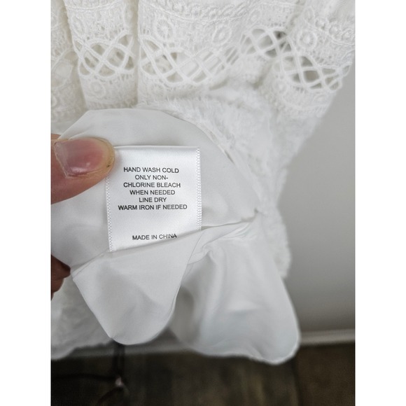 Gibson Latimer Womens White Textured Floral Flutter Sleeve Lace Trim Dress M - Picture 10 of 11